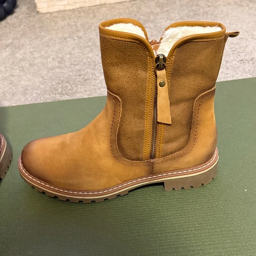 Spring Step Jovany Leather Booties EU 40 US 9 Tan Fur Lined Dual Zip Lug Sole - Picture 4 of 11